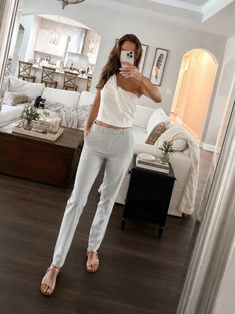 Lauren Ralph Lauren Seersucker Pants 16R Boys Ivory Blue Stripe Cotton Preppy